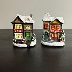 Brightness LED Light Up Small Village House Fire Station Scene Christmas Decor